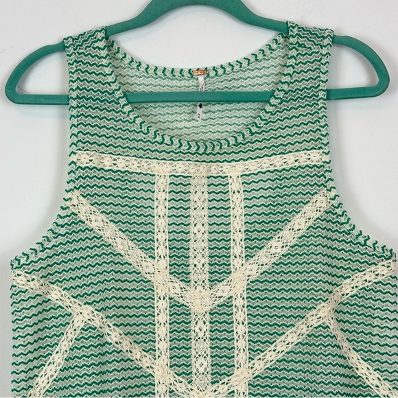 Free People Semi Sheer Crochet Turquoise Ivory Cut Out Peplum Boho Top M - Picture 8 of 13